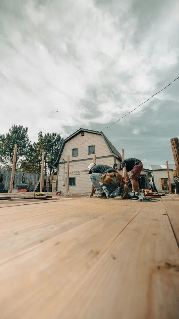 Wood deck under construction