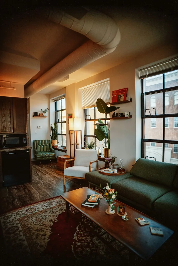 Living room with large windows and natural light